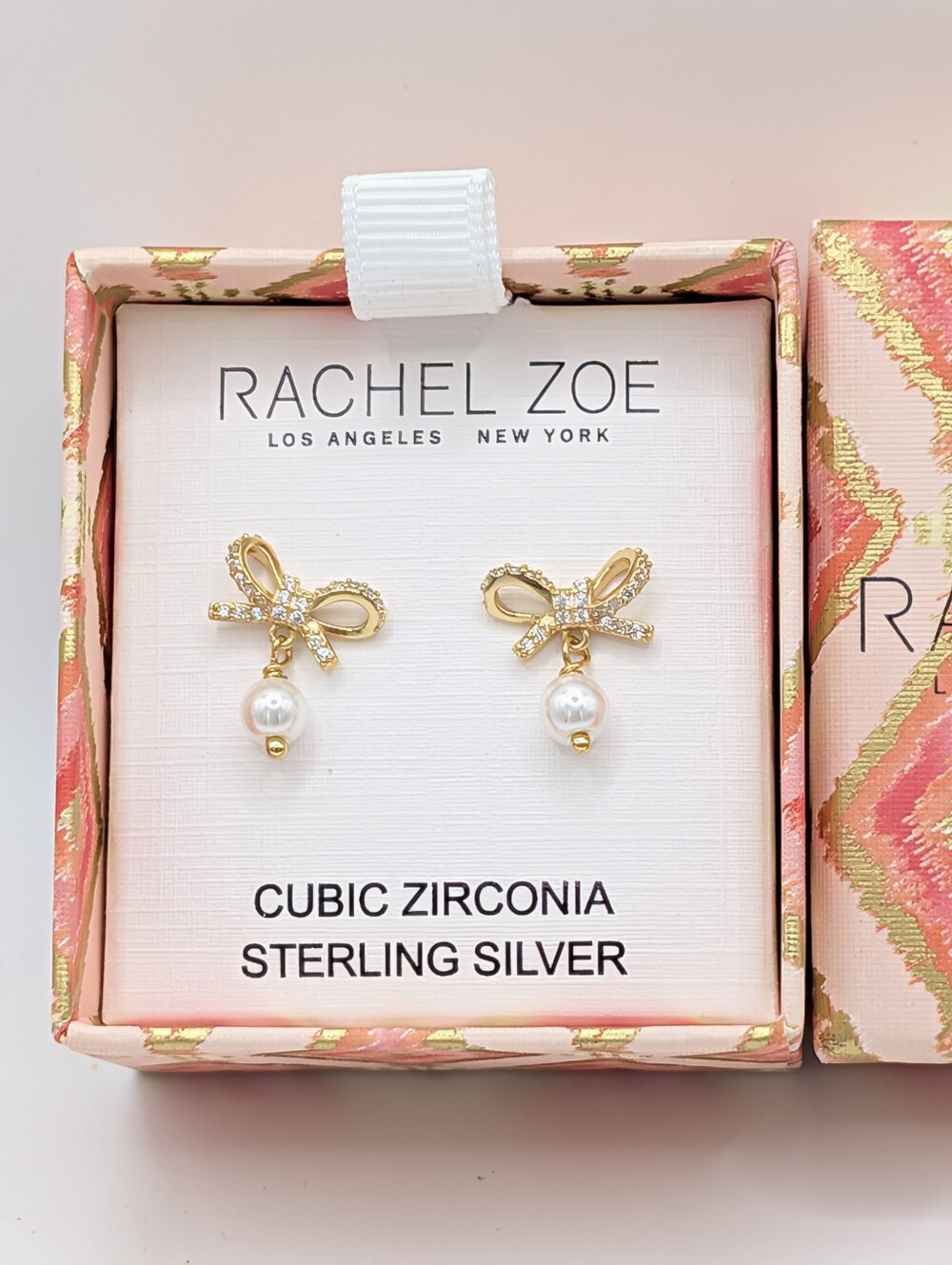 Rachel Zoe Cubic Zirconia Gold Tone Sterling Silver Bow Pearl Stud Earrings